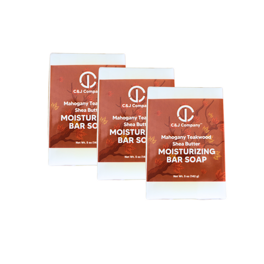 C&J Company Bar Soap 3-Pack | Shea Butter, Mahogany Teakwood, Moisturizing, All Natural, Alcohol-Free, Cruelty-Free, 5oz Each - Cureton & Johnson