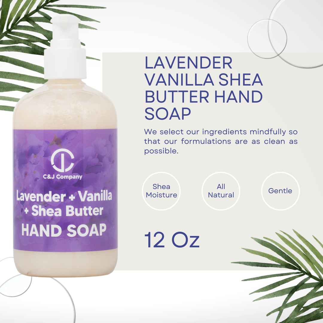 C&J Company Hand Soap, Made with Shea Butter, Lavender + Vanilla ,Moisturizing Hand Wash, All Natural, Alcohol-Free, Cruelty-Free, 12oz - Cureton & Johnson