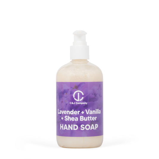 C&J Company Hand Soap, Made with Shea Butter, Lavender + Vanilla ,Moisturizing Hand Wash, All Natural, Alcohol-Free, Cruelty-Free, 12oz - Cureton & Johnson